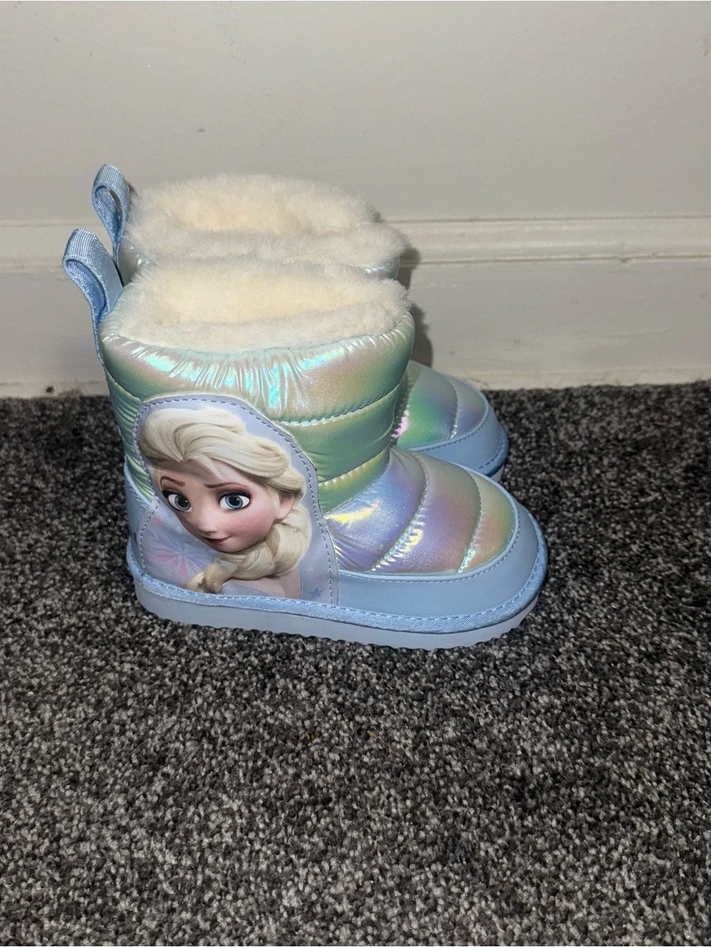 H&M Iridescent Light Blue Kids Winter Boots with Plush Collar